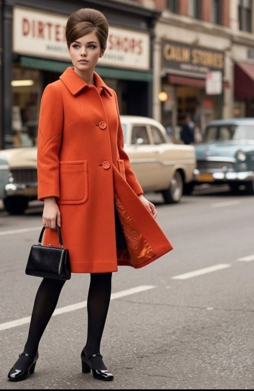 True Vintage 1960s Ricemor Tangerine Orange Wool Car Coat Union Made USA Size M